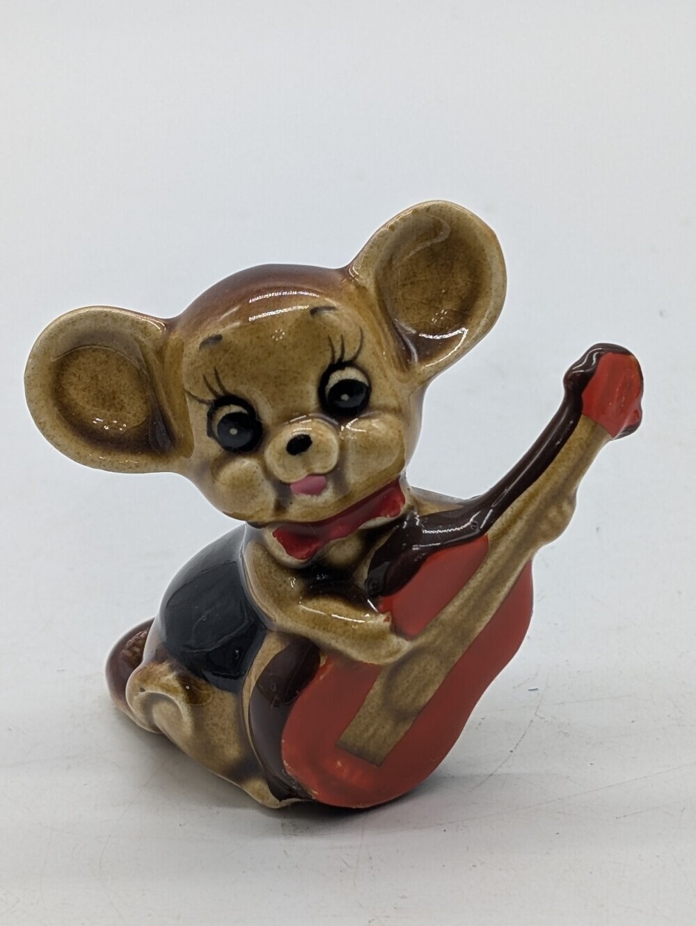 VTG MCM Ceramic Mouse Playing Cello Figurine - Big Ear Anthropomorphic Japan